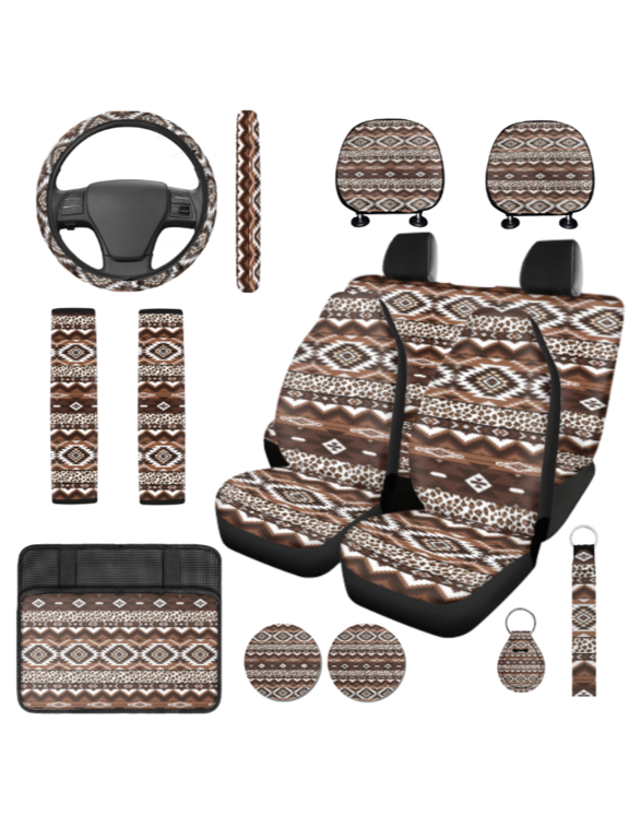 14 Pack Geometric Leopard Pattern Car Interior Set, Perfect Fit High Quality Car Interior Accessory, Suitable for Vans Cars Trucks