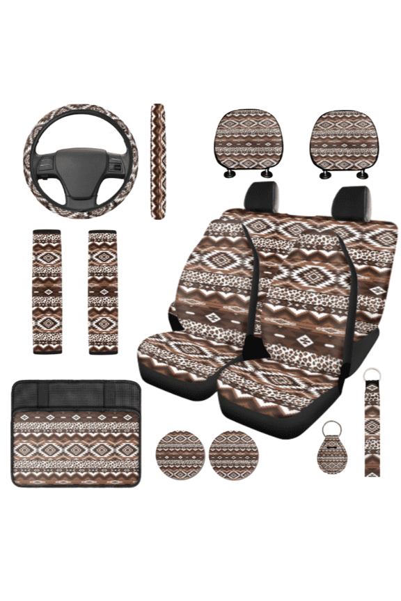 14 Pack Geometric Leopard Pattern Car Interior Set, Perfect Fit High Quality Car Interior Accessory, Suitable for Vans Cars Trucks