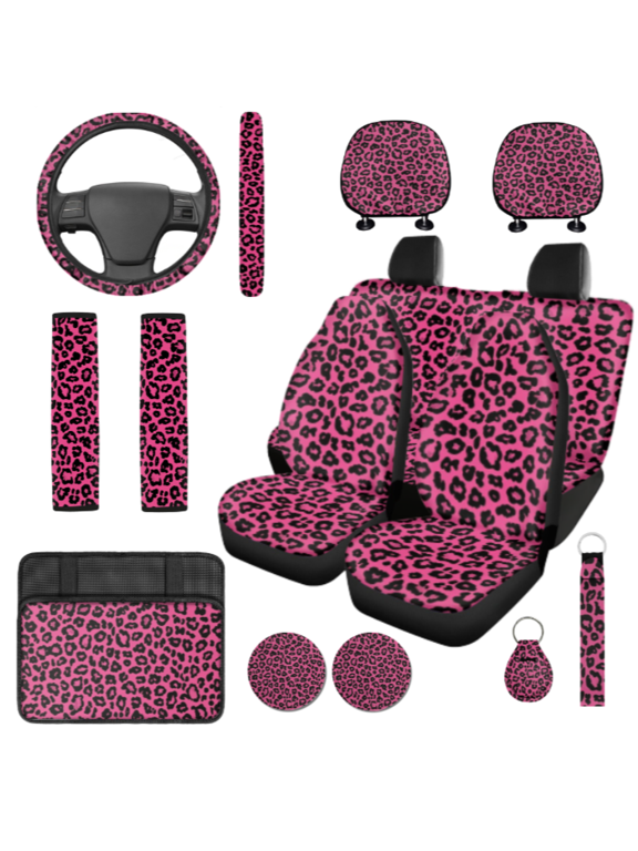 14 Pack Leopard Print Car Seat Cover Set, Smooth High End Car Interior Accessory Kit, Suitable for Trucks Cars Vans