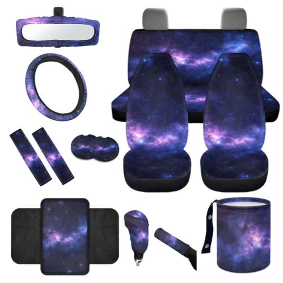 HUIACONG 14 Pack Milky Way Design Car Seat Cover Set, Breathable Comfort Car Interior Accessory Kit, Suitable for SUVs Cars Vans