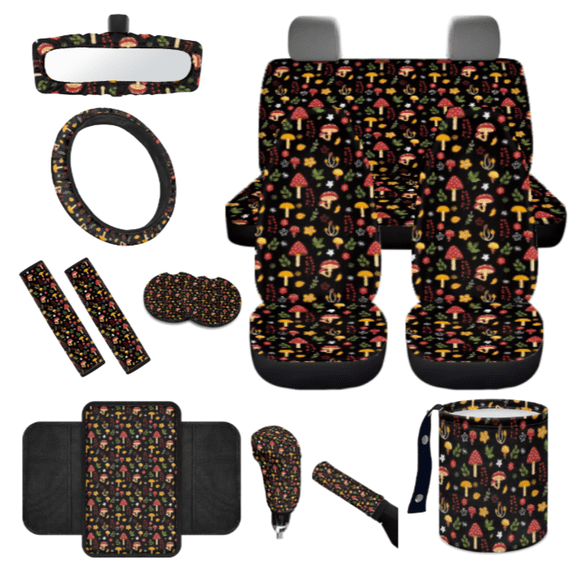 HUIACONG 14 Pack Mushroom Flower Design Car Interior Set, Durable Non-Slip Car Seat Cover Set, Suitable for Vehicles Sedans Auto