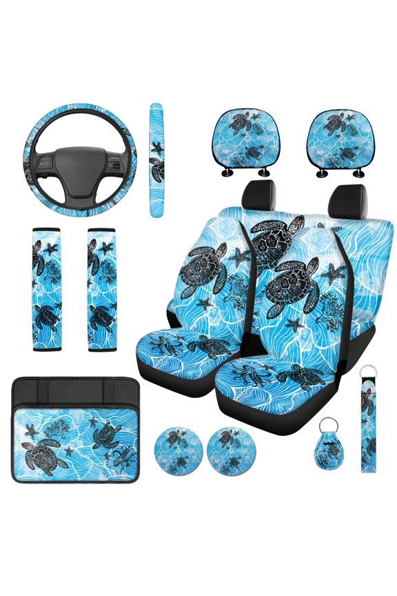 14 Pack Sea Life Pattern Car Seat Cover Set, Durable Smooth Car Interior Accessory Kit, Suitable for Vans Cars Pickup Trucks
