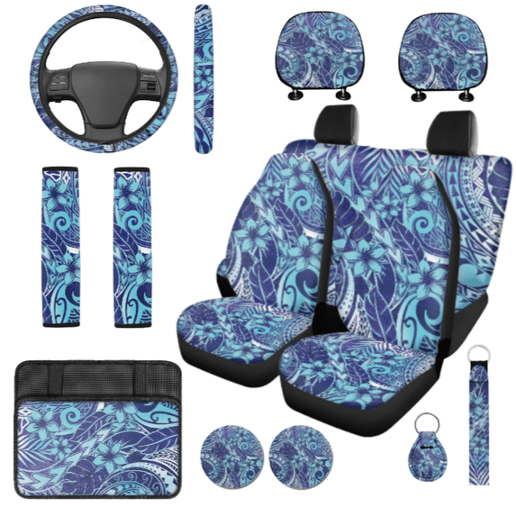 HUIACONG 14 Pack Tropical Leaves Car Seat Cover Set, Durable Practical Car Interior Accessory Kit, Suitable for Cars Trucks Vans
