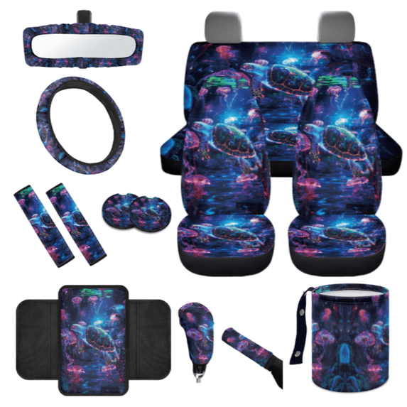 HUIACONG 14 Pack Turtle & Jellyfish Car Seat Cover Set, Breathable Easy To Install Automotive Interior Accessories, Suitable for SUVs Vehicles Trucks