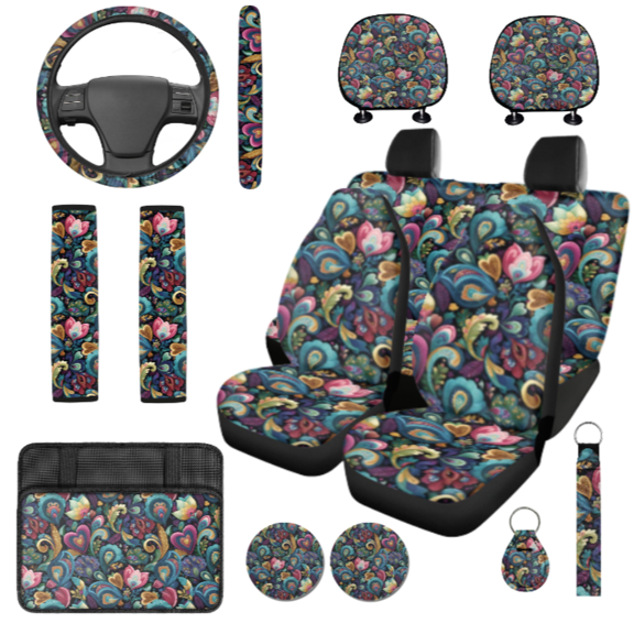 HUIACONG 14 Pcs Colorful Floral Pattern Design Automotive Interior Accessories, Portable Fade-Resistant Car Interior Accessory, Suitable for SUVs Trucks Vehicles