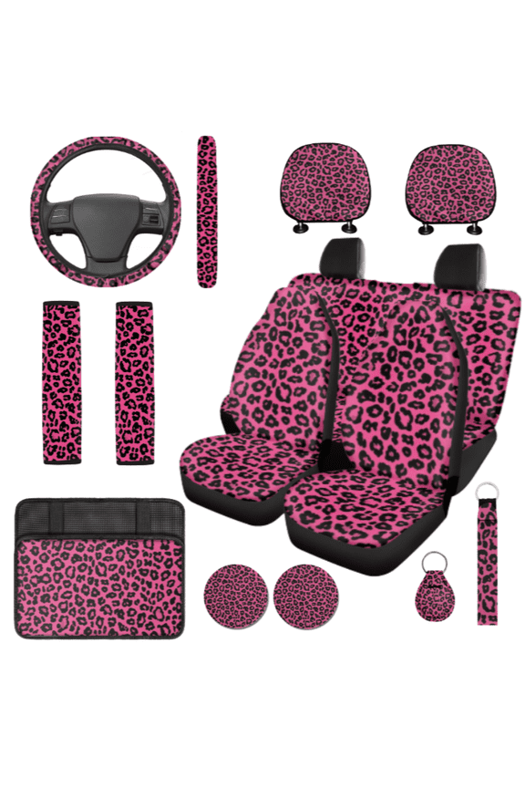 14 Pcs Leopard Print Car Interior Accessory Kit, Portable Stylish Car Seat Cover Set, Suitable for Trucks Cars Vans