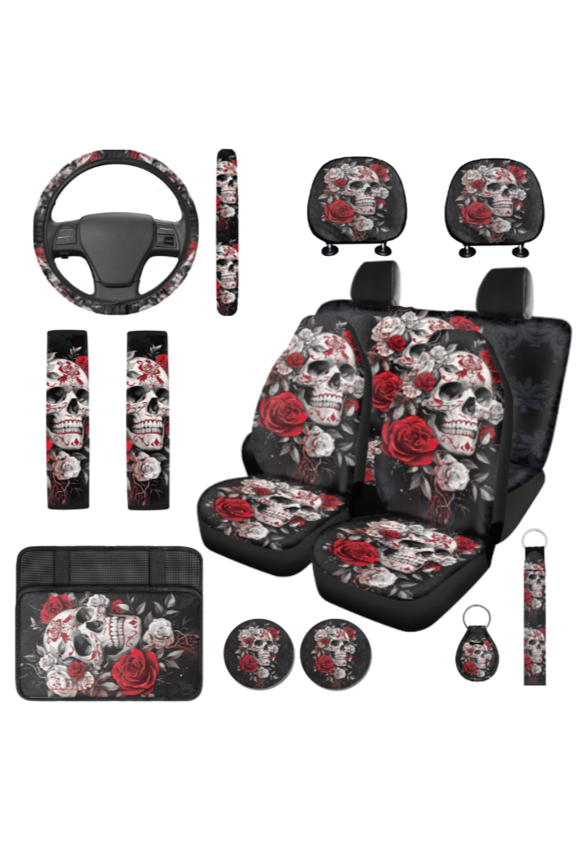 14 Pcs Skull Rose Car Interior Set, Premium Stylish Car Interior Accessory Kit, Suitable for Cars Truck Trucks