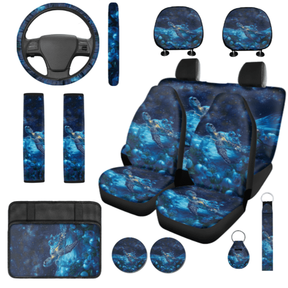 HUIACONG 14 Pcs Turtle and Floral Pattern Car Interior Accessory Kit, Premium High Quality Automotive Interior Accessories, Suitable for Vans Small Car Trucks