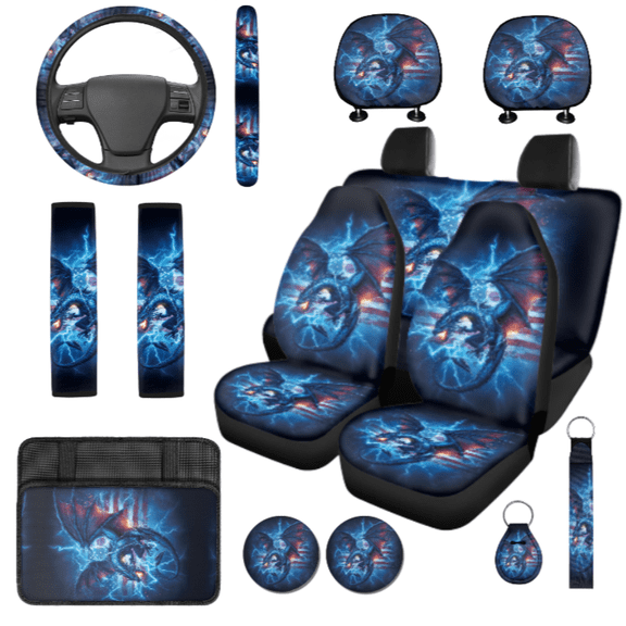 HUIACONG 14-Piece Dragon American Flag Automotive Interior Accessories, Soft Skin Friendly Car Interior Accessory Kit, Suitable for Vehicles Trucks Cars