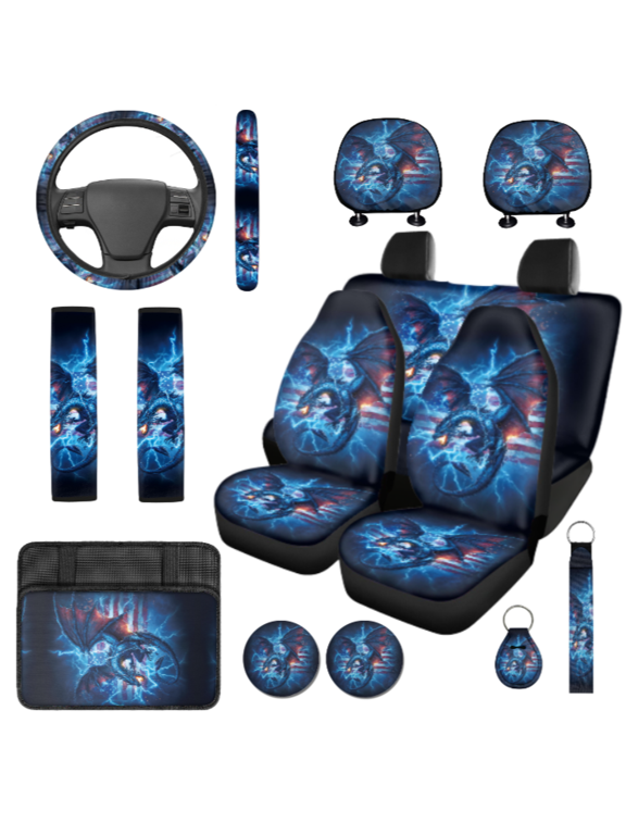 14-Piece Dragon American Flag Automotive Interior Accessories, Soft Skin Friendly Car Interior Accessory Kit, Suitable for Vehicles Trucks Cars