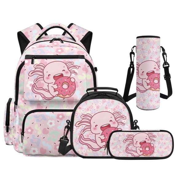 HUIACONG 17" Donut Candy Axolotl Girls School Backpack 4PCS Set, Aesthetic Bookbag with Insulated Lunch Box for Kids Age 8-14