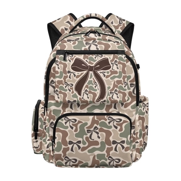 HUIACONG 17 Inch Camo Bow Backpack for Students 12-18, Durable Camouflage School Bookbag for Middle High School Teens