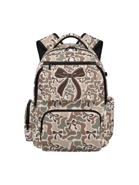 17 Inch Camo Bow Backpack for Students 12-18, Durable Camouflage School Bookbag for Middle High School Teens