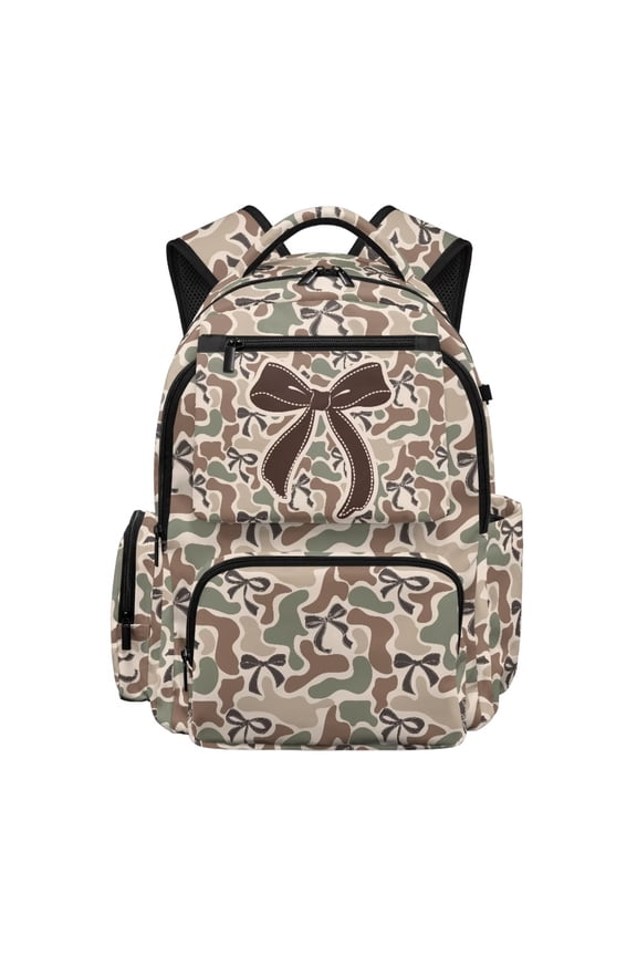 17 Inch Camo Bow Backpack for Students 12-18, Durable Camouflage School Bookbag for Middle High School Teens