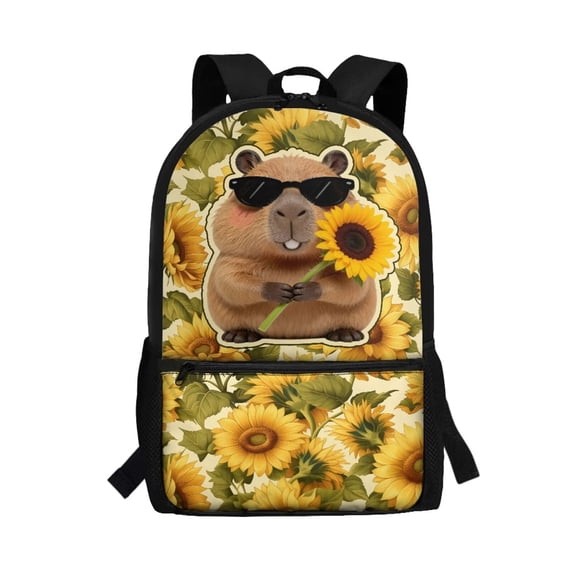HUIACONG 17 Inch Capybara Sunflower School Backpack for Girls Boys Large Capacity Lightweight Water Resistant Back to School Backpack for Students Ages 6-18 Elementary Middle High School Daily Use