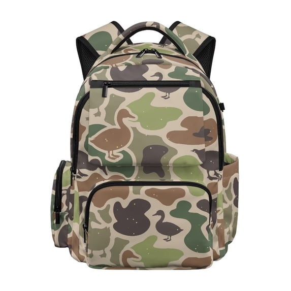 HUIACONG 17 Inch Duck Camouflage Backpack for Boys Girls 12-18, Water Resistant Multi Pocket Lightweight School Bag with Adjustable Padded Straps for Teens