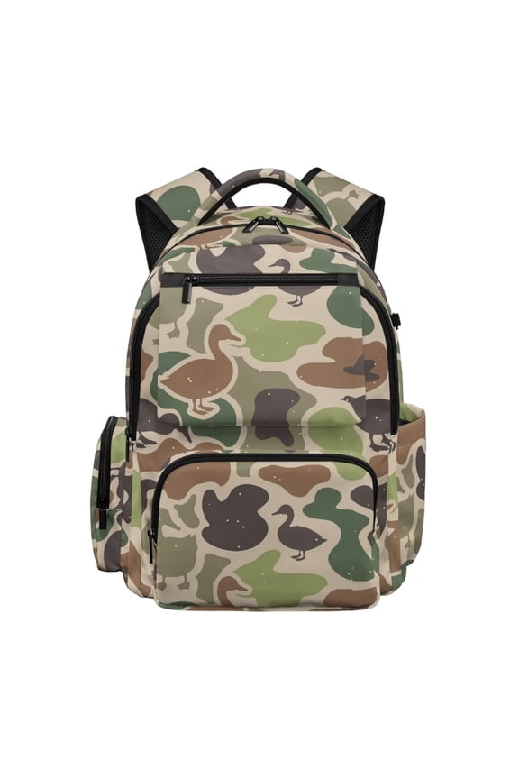 17 Inch Duck Camouflage Backpack for Boys Girls 12-18, Water Resistant Multi Pocket Lightweight School Bag with Adjustable Padded Straps for Teens