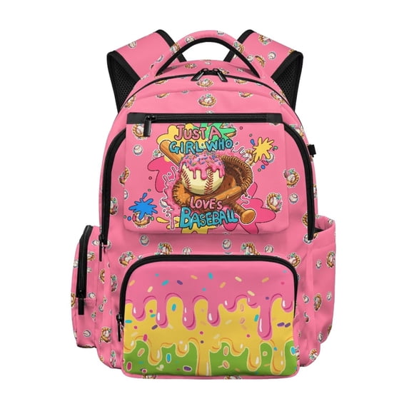 HUIACONG 17 Inch Just A Girl Who Loves Baseball Backpack for Students 12-18, Durable Donut Print School Bookbag for Middle High School Teens