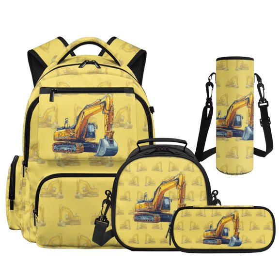 HUIACONG 17" Sketch Excavator Boys Backpack with Lunch Box, 4PCS Waterproof School Bookbag Set for Age 7-13 Travel Daily Use
