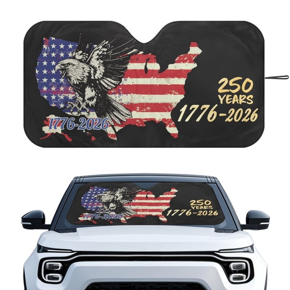 HUIACONG 250 Years USA Pattern Car Windshield Sun Shade, UV Reflective Foldable Easy Storage Car Sun Shade Foldable Windshield Cover for Front Windshield Sedan Universal Fit