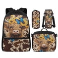 thumbnail image 1 of HUIACONG 4-IN-1 Kids Backpack Set Cow Sunflower Butterfly with Detachable Lunch Box for Boys Girls Ages 8-12 Lightweight 300g School Backpack Pencil Case Water Bottle Holder, 1 of 7