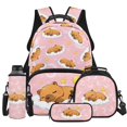 thumbnail image 1 of HUIACONG 4PCS Cute Capybara Kids Backpack Set Includes Bookbag, Lunch Box, Pencil Pouch, Water Bottle Sleeve 17 Inch Large Capacity Lightweight Build for Boys Girls Age 6-8, 1 of 7