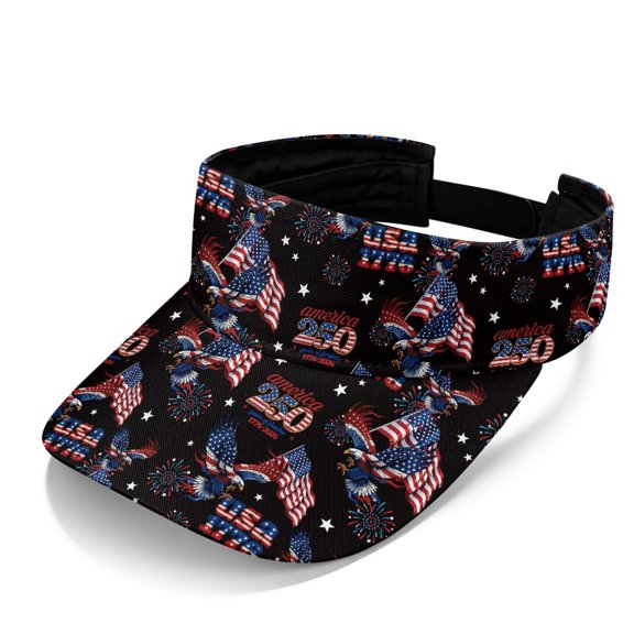 HUIACONG 4th of July Sun Visor Cap Featuring Patriotic Eagle, Polyester Breathable Open Top Hat for Hiking and Beach Days