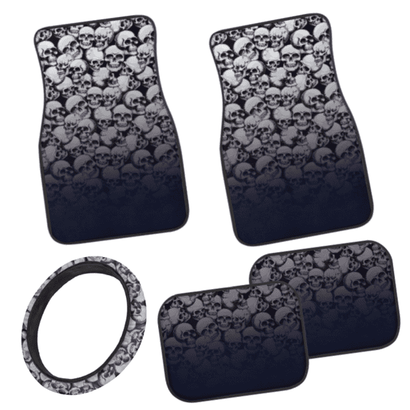 HUIACONG 5 Piece Gothic Car Interior Set - Anti Slip Steering Wheel Cover, Front Rear Floor Mats - Fits Most Sedans SUV Trucks Vans