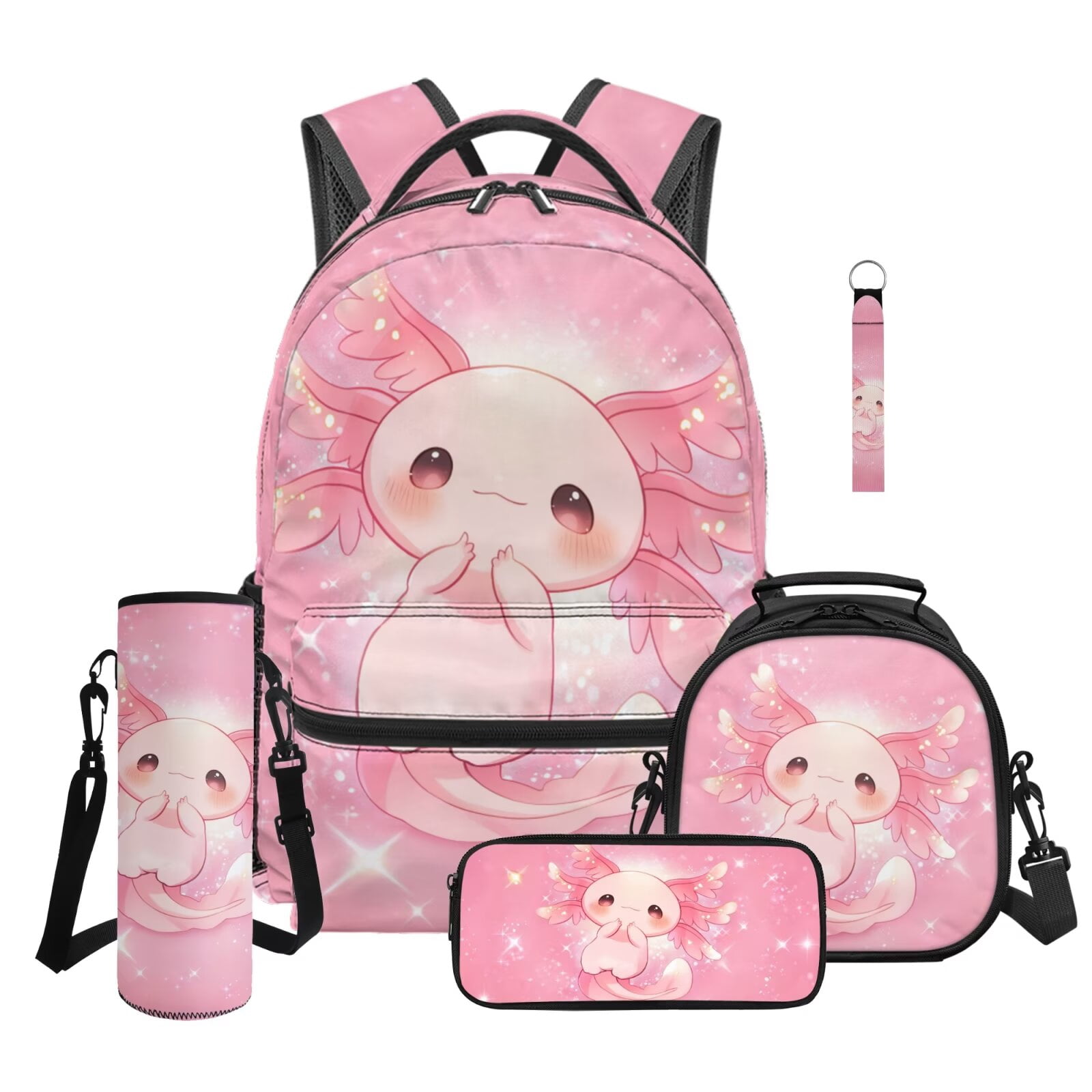 HUIACONG 5Pcs Cute Pastel Cherry Blossom Axolotl Kids Backpack Set, 17 ...