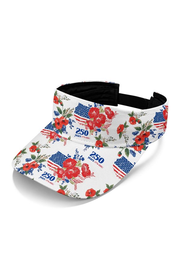 Adjustable Polyester Fabric Sports Visor Hat for Beach Tennis, Open Top Breathable Sun Protection Lightweight Visor Hat, Patriotic 250 Years Independence Day
