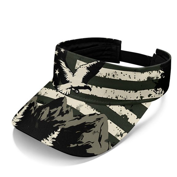 HUIACONG Adjustable Sports Visor Hat for Outdoor Hiking, Polyester Fabric Empty Top Design Sun Visor Cap, Eagle Mountain Flag Print