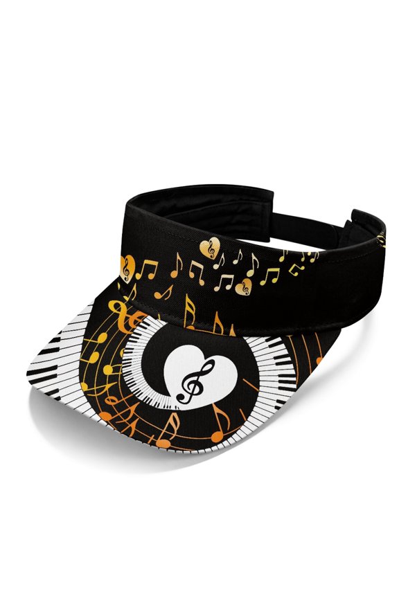 Adjustable Sports Visor Hat for Walking Tennis, Polyester Fabric Empty Top Design Sun Visor Cap, Piano Music Print