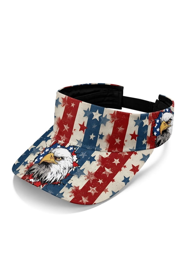 Adjustable Strap Polyester Fabric Sun Visor Cap for Summer Golf, Comfortable Fit Lightweight Breathable Sun Visor Hat, Star US Flag