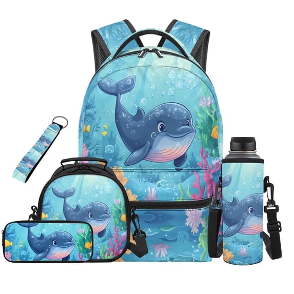HUIACONG Adorable Whale Under the Sea School Backpack Set, 17 Inch Cute Children Bookbag with Lunch Bag, Perfect for Young Animal Lovers