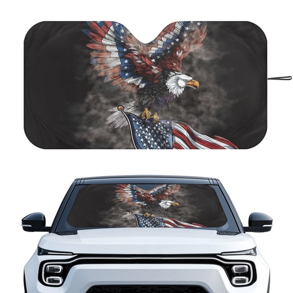 HUIACONG American Eagle Pride Easy Storage Universal Car Windshield Sun Shade for Pickups Hatchbacks Sun Block Cover UV Protection Sunshade Cover