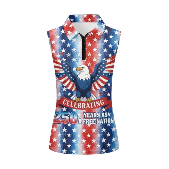 HUIACONG American Flag Eagle Design Sleeveless Womens Golf Shirt, Elastic Casual Workout Tank Tops Breathable Sleeveless Golf Tennis Shirts