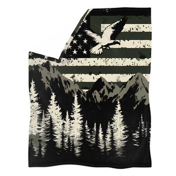 HUIACONG American Flag Eagle Mountain Coral Fleece Throw, Durable Coral Fleece Throw Blanket Non-Fading Skin Friendly Lightweight Coral Fleece Blanket for Couch
