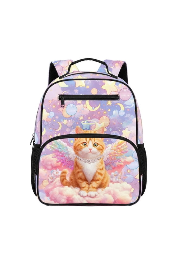Angel Cat Pastel Galaxy 13.5 Inch Kids Backpack Water Repellent Multi Compartments Lightweight Padded Adjustable Straps Breathable Sturdy School Bookbag for Girls Boys Preschool Elementary
