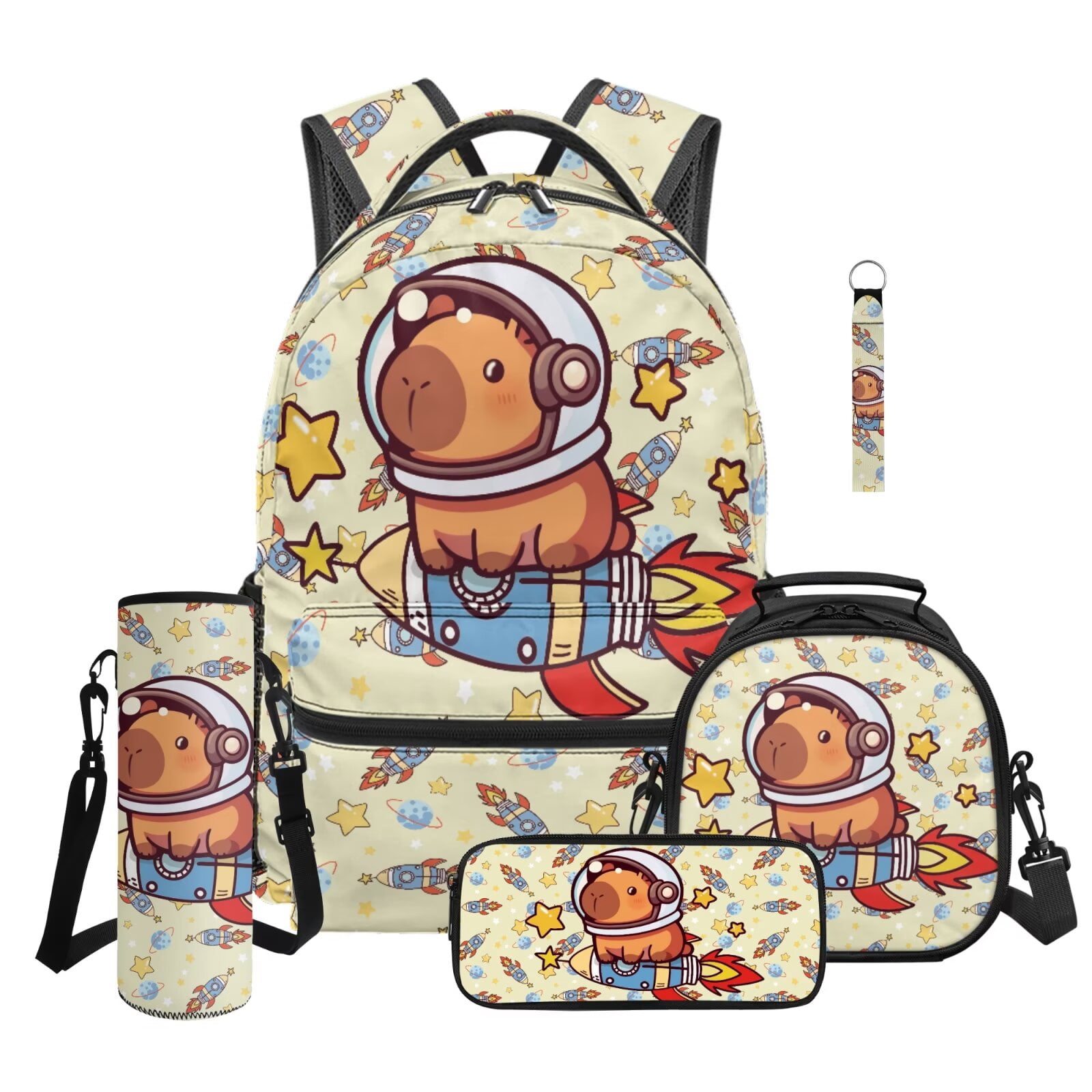 HUIACONG Astronaut Capybara 5Pcs Kids Backpack Set, 17 Inch Cute ...