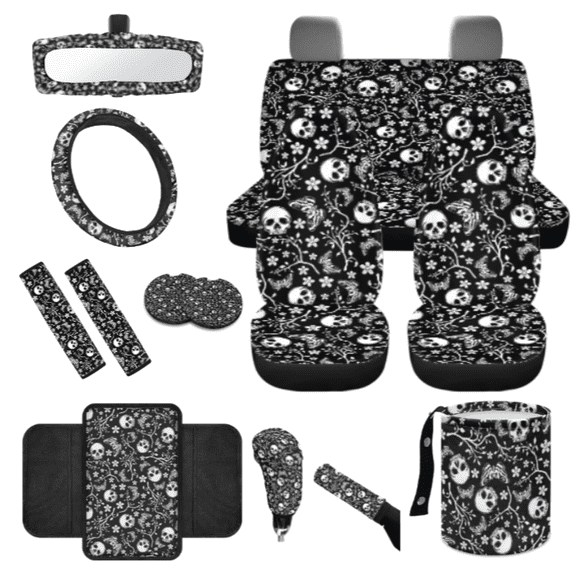 HUIACONG Automotive Interior Accessories, with Car Safety Strap Pad Car Cup Coasters, 14 Pack Comfortable Suitable for Vans SUVs Skull, Butterfly, and Florals