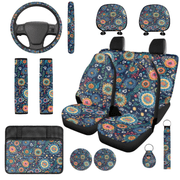 HUIACONG Automotive Interior Accessories, with Key Fob Car Armrest Cushion Auto Hand Rest Mat, 14-Piece Floral Mandala Car Accessories Full Set