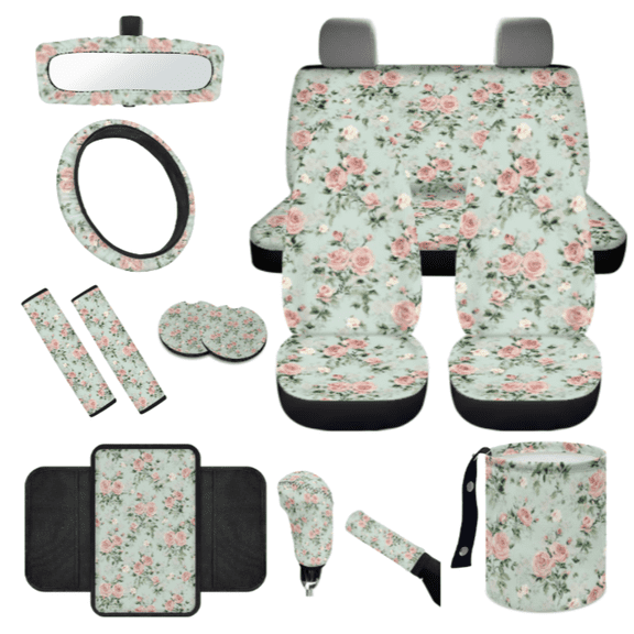 HUIACONG Automotive Interior Accessories, with Steering Wheel Cover Car Seat Belt Pad Car Console Cushion, Rose Personalized Breathable