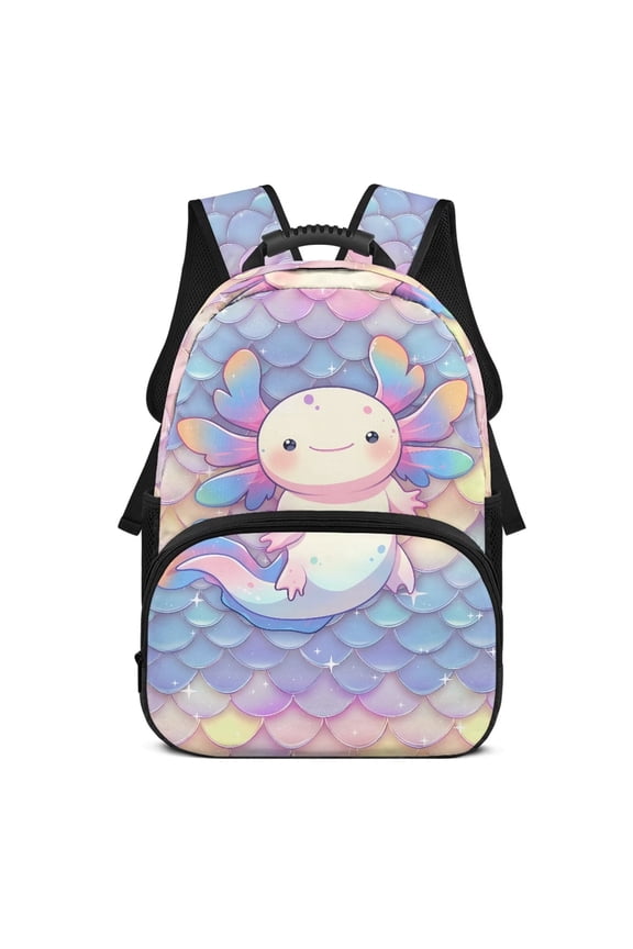 Axolotl Mermaid Scales School Backpack for Boys Girls Ages 6-18 Large Capacity Lightweight Ergonomic Design Water Resistant Bookbag for Elementary Middle High School Daily Use