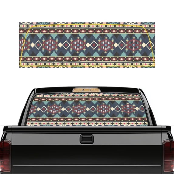 HUIACONG Aztec Geometric Pickup Car Window Stickers Rear Window Decals Trucks Truck Rear Windows Perforated Decal Wrap Back Windows Decals Stickers 66 x 22 inch