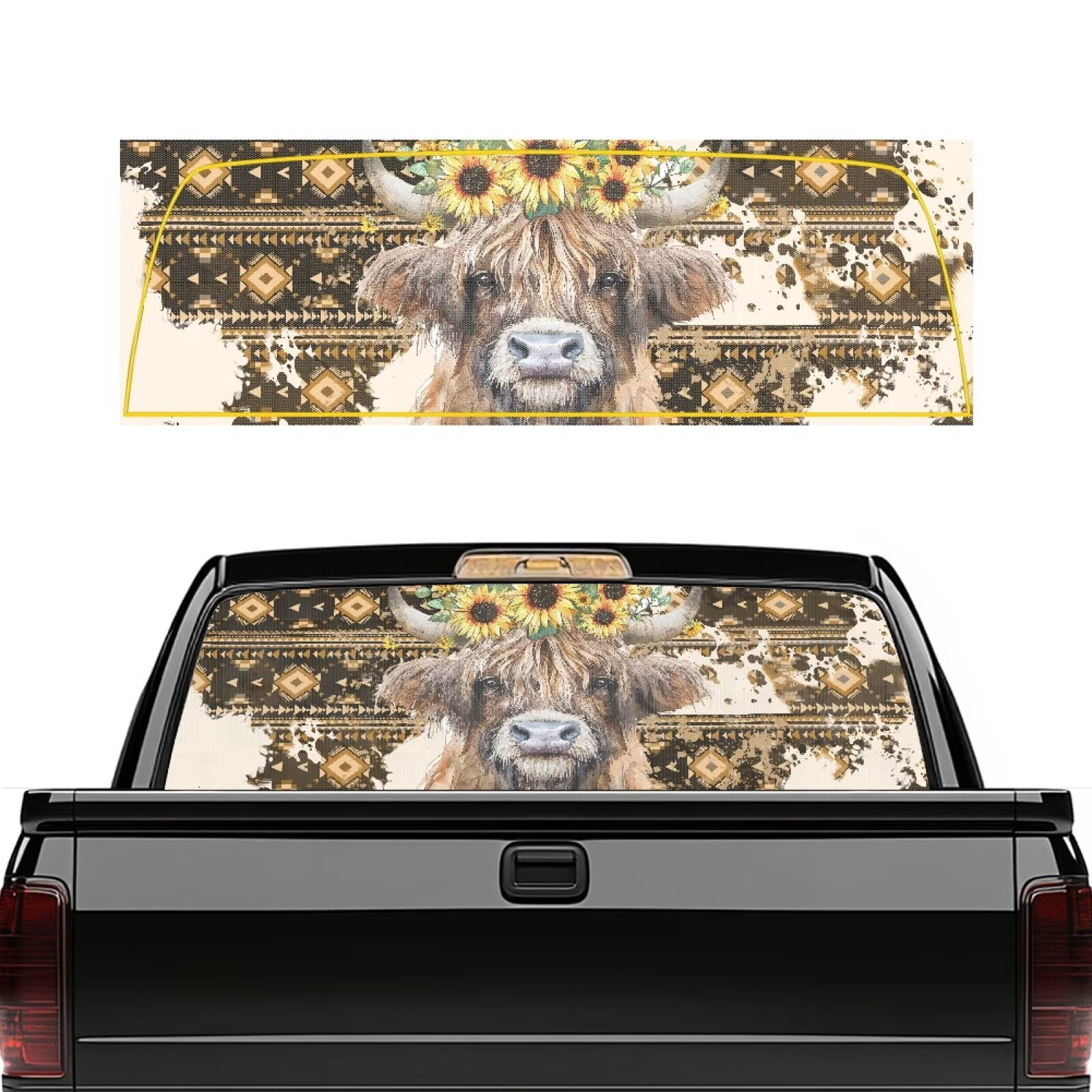 HUIACONG Aztec Highland Cow Pickup Car Window Stickers Rear Window ...