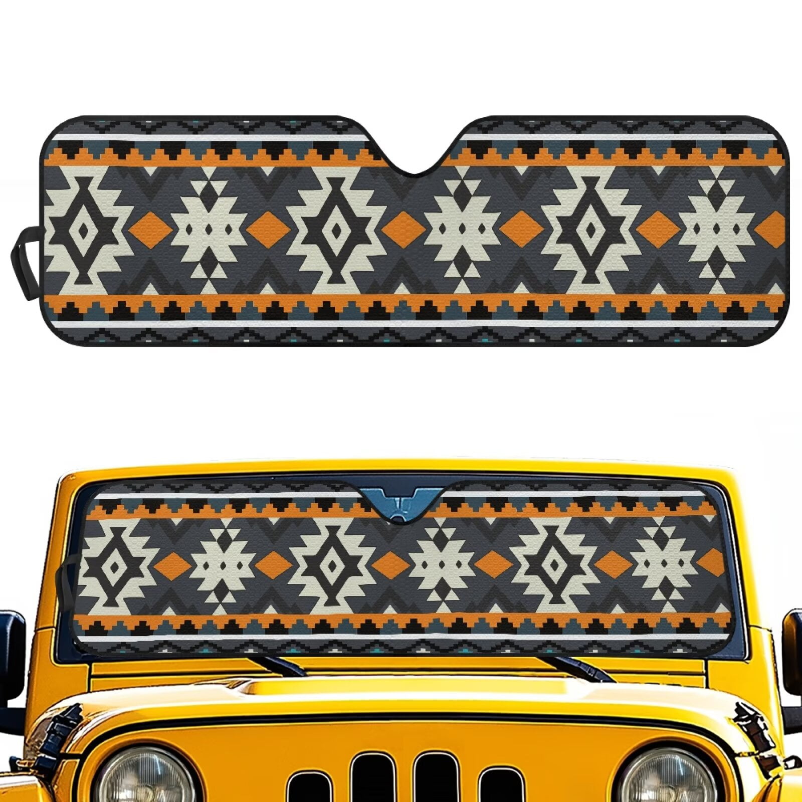 HUIACONG Aztec Tribal Sun Shade Windshield for Jeep,Windshield Sunshade for Wrangler TJ JK JL1997-2024,Sun Shade Windshield Cover for Jeep,UV Ray & Heat Block Windshield Shades