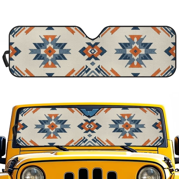HUIACONG Aztec Tribal Windshield Sunshade Sun Shade Heat Shield Sun Visor Mat Compatible with Jeep Wrangler Rubicon Sahara TJ JK JKU 2 Door & 4 Door