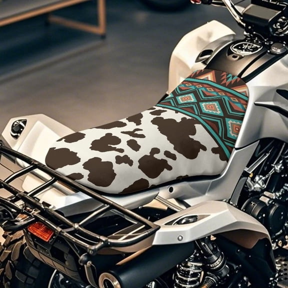 HUIACONG Aztec Waterproof ATV Seat Cover Breathable Cow Print ATV Motor Seat Cover Accessories with Elastic Edge for Sportsman Rancher Foreman Scrambler 400 500 850 1000