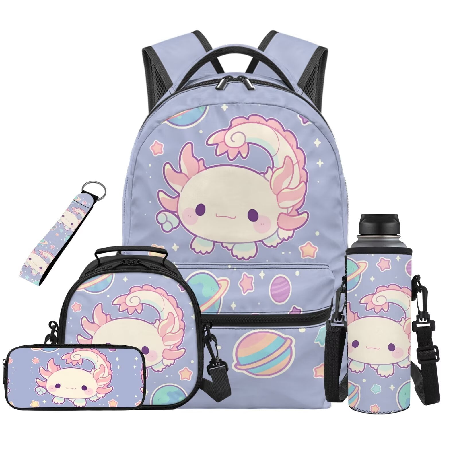 HUIACONG Back to School Cute Pastel Axolotl Backpack Set 5Pcs, 17 Inch ...