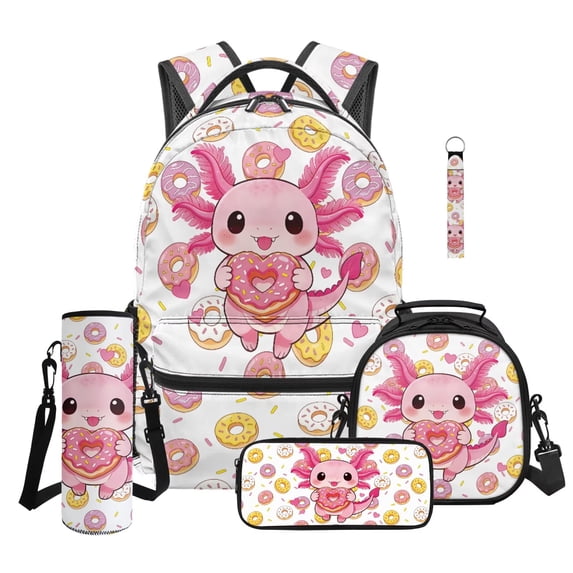 HUIACONG Back to School Cute Watermelon Axolotl Backpack Set, 17 Inch Lightweight Bookbag with Lunch Bag, Perfect for Back to School and Weekend Outings